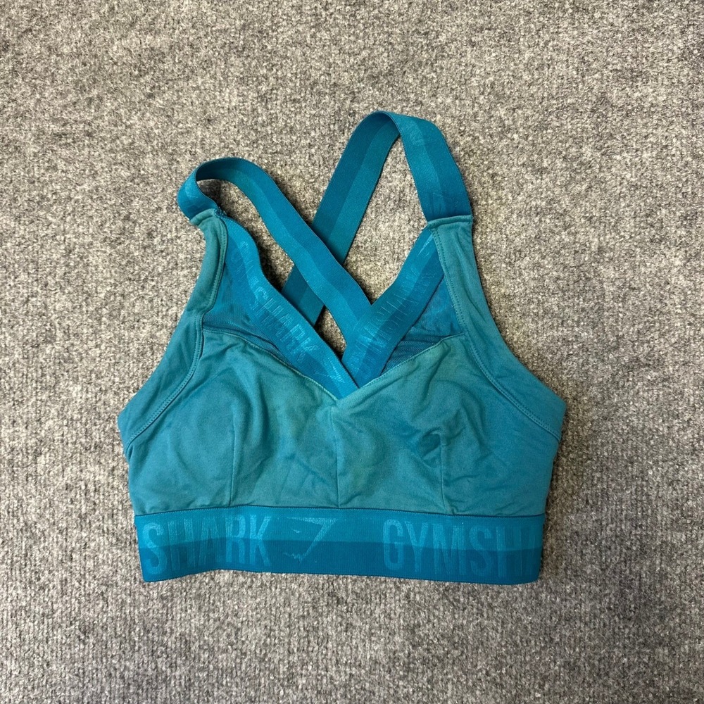 Gymshark Sports Bra Womens Size S Teal Blue Cross Back Mesh Activewear Yoga